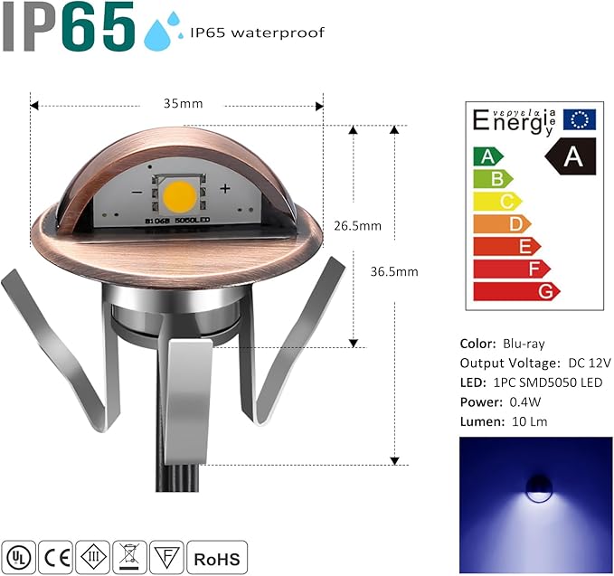 LED Stair Light Low Voltage Waterproof IP65 Outdoor 1-2/5" Recessed Wood LED Deck Lighting Yard Garden Patio Step Landscape Pathway Decor Lamp(1pcs,Blue)