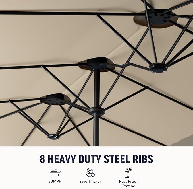 15ft Large Outdoor Patio Umbrella, Double Sided Table Umbrella with Crank, 12 Steel Ribs Market Umbrella