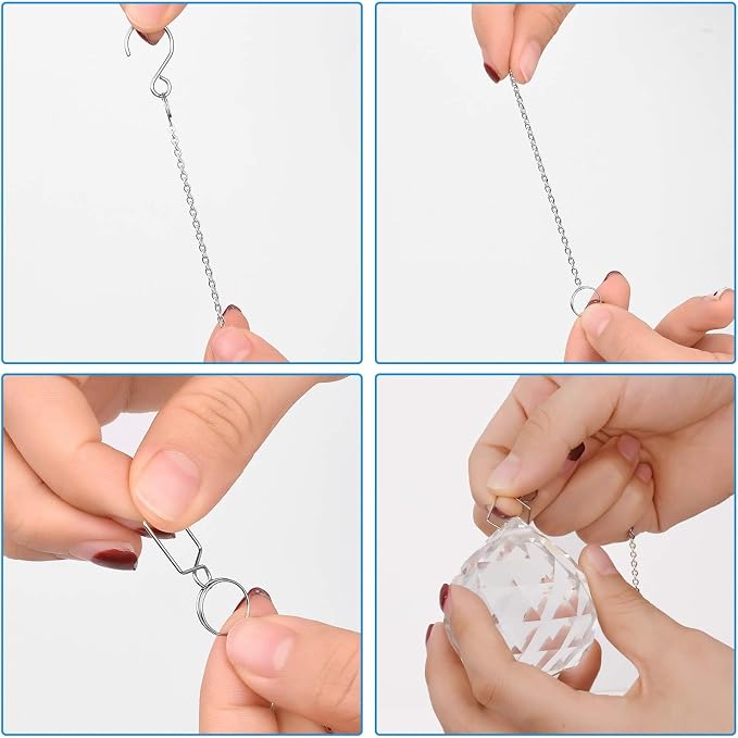 MerryNine 20pcs Sun Shine Catcher Chains for Pendant Prisms, 18.11 inch Prismatic Ball Suspension Chain with Hook for Crystal Prism Decoration DIY Crystal Decoration