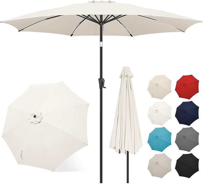 FLAME&SHADE 11 ft Patio Umbrella - Table Umbrella Outdoor with Push Button Tilt and Crank, UV Protection, 8 Sturdy Ribs, Market Umbrella for Garden, Deck, Backyard, Lawn, Pool and Beach(Ivory)