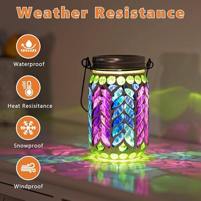 Stargarden Mosaic Solar Lantern ,Waterproof Outdoor Hanging Jar Lights, Mosaic Lights Solar Garden Decor for Patio Pathway Yard