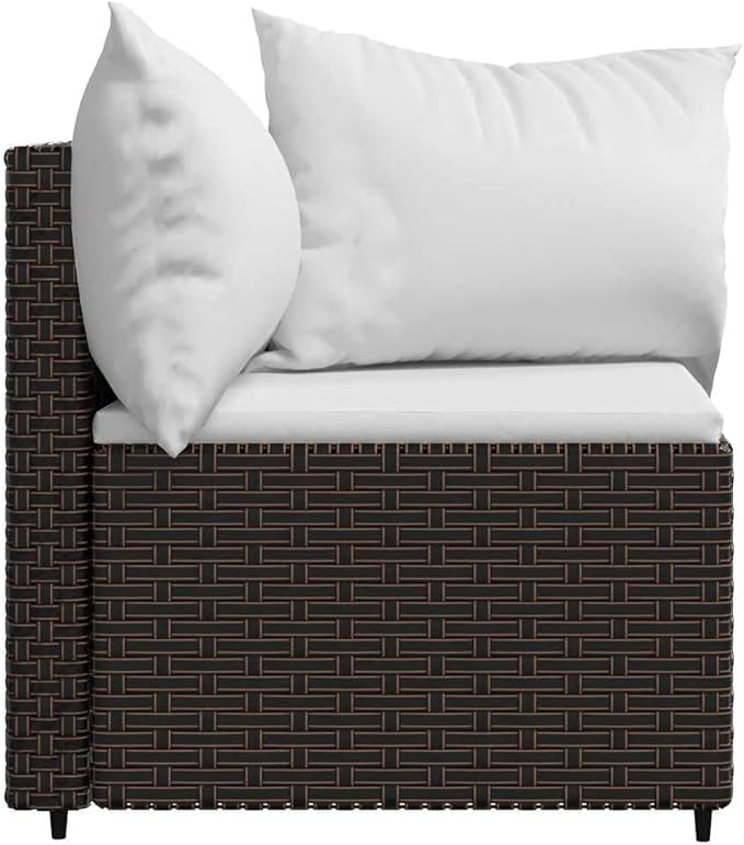 3 Piece Outdoor Sofa Set Brown Cream White 24.8 x 12.1 x 22.6 in Steel Frame PE Rattan Patio Sectional Furniture Modular Couch for Garden Balcony Backyard Chilling & Dining