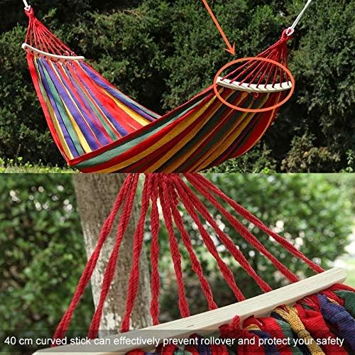 Camping Accessory Outdoor Rollover-Resistant Single Person Canvas Hammock Portable Beach Swing Bed with Wooden Sticks, Size: 260 x 80cm(Blue) (Color : Red)