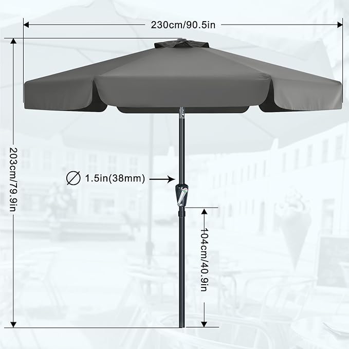 MASTERCANOPY 7.5ft Patio Umbrella with Valance, Crank and Tilt – 6 Ribs Outdoor Market Umbrella, UV/Fade Resistant, Waterproof Canopy with Wind Vent for Garden, Deck, Backyard, Pool (Dark Gray)