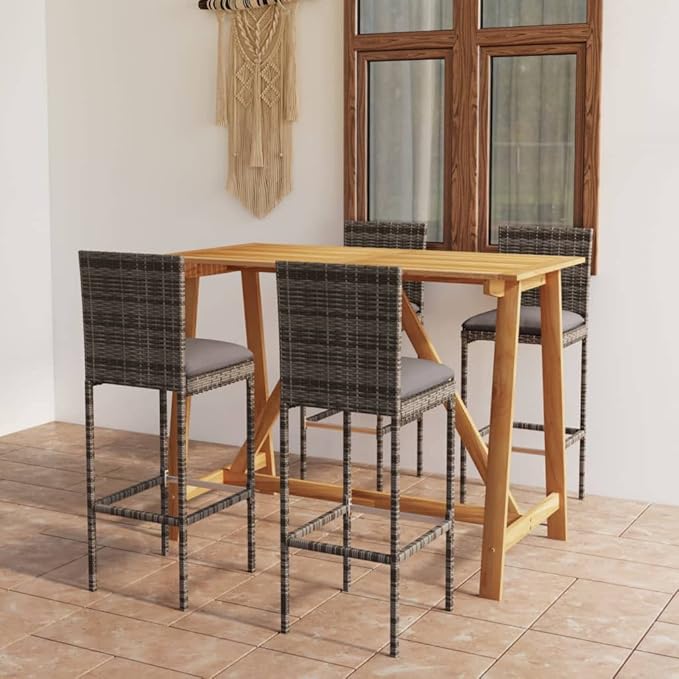 Patio Bar Set with Cushions,Patio Lounge Set,Conversation Sets,Outdoor Garden Table and Chairs Sets,Outdoor Patio Furniture,for Patio,Backyard,Garden,5 Piece Gray