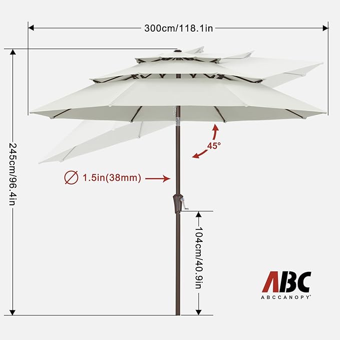 ABCCANOPY 10Ft 3 Tiers Market Umbrella, Outdoor Table Umbrella for Patio, Deck, Backyard (Light Beige)