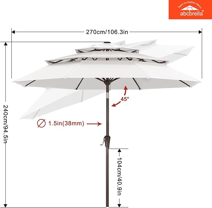ABCCANOPY 5-Year 10-Year No Fading 9FT 3 Tiers Patio Umbrella, Outdoor Table Umbrella with 8 Sturdy Ribs for Deck, Backyard, Garden, Yard