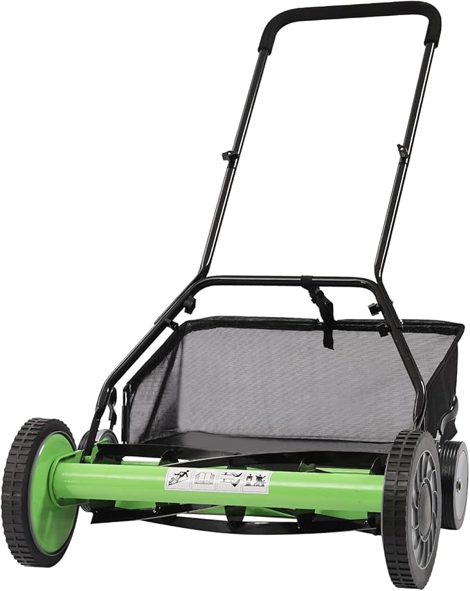 Reel Mower Cylinder Lawnmower Push Reel Lawn Mower with Grass Catcher Universal Manual Lawn Mower w/Grass Catcher Adjustable Cutting Height Detachable Design Push Lawn Mower Green