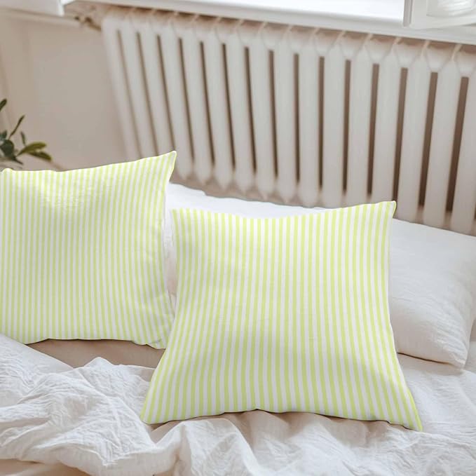 Throw Pillow Covers 20x20 Inch Set of 2, Yellow White Stripe Waterproof Outdoor Cushion Covers, Modern Minimalist Geometric Striped Decorative Pillowcases for Couch, Sofa, Bed, Garden, Patio