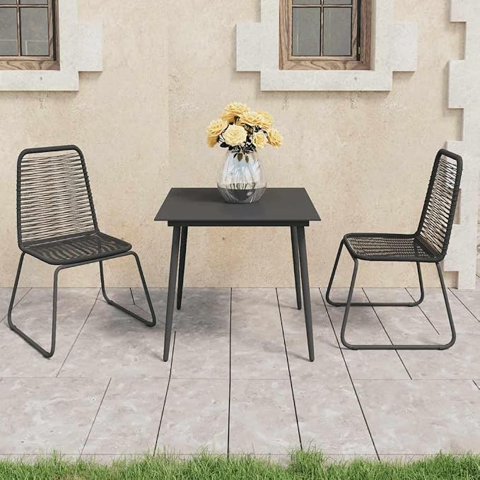 3 pcs Set Patio Dining Set & Outdoor Dining Set Black PVC Rattan Balcony Furniture Outdoor Patio Furniture Set for Backyard Front Porch Lawn 31.5 x 31.5 x 29.1 in