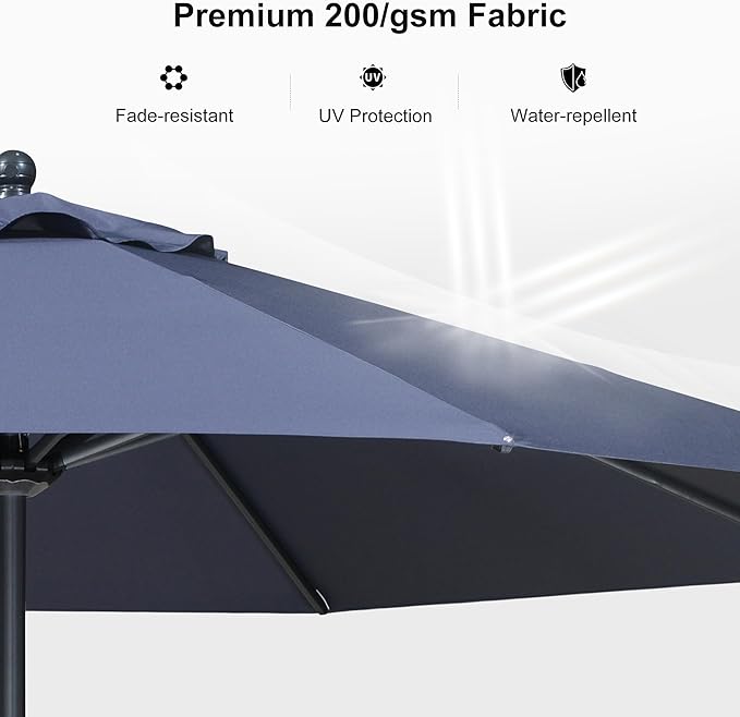 PURPLE LEAF 11' Round Patio Umbrella Outdoor Table Umbrella Aluminum Frame Market Umbrella Sun Umbrella with 8 Sturdy Ribs for Garden Deck Lawn Pool Navy Blue