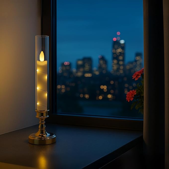 6 PCS Flameless Candles with Timer, Flickering Flameless LED Pillar Candles for Romantic Ambiance with Embedded Star String, Acrylic Battery Perated Fake Candles for Home Decoration (Gold)