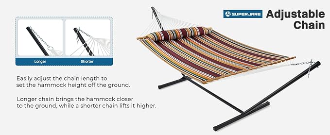 SUPERJARE Hammock with Stand, 2 Person Quilted Outdoor Hammock, Detachable Pillow & Bamboo Spreaders, Portable Hammock with Carrying Bag, Heavy Duty Stand, Perfect for Outside, Patio, Maple-Leaf Red