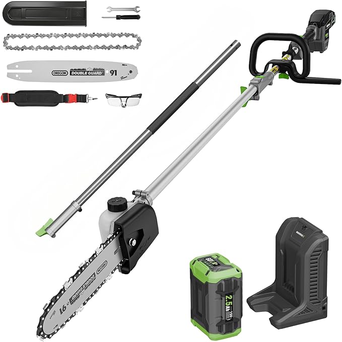 15-FT Cordless Pole Saw 60V Electric Power PoleSaw for Tree Trimming With Pole 10" Cutting Power Max Reach 2.5AH Battery
