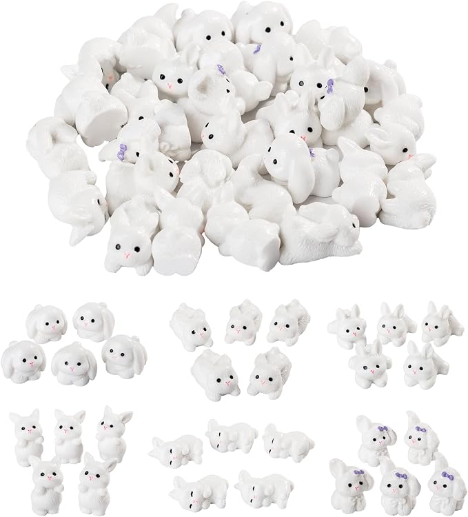 Easter Mini rabbit 30pcs Mini Bunny Easter Decor Mini Resin Bunny Tiny White Rabbits Figurines Tiny Animals to Hide Fairy Garden Miniature Ornaments for Easter Egg Fillers Desktop Cake DIY Crafts