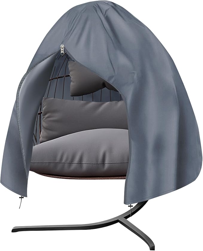 【Upgraded】RICHIE 90”x78” Patio Egg Chair Covers Waterproof & UV Resistant, Heavy-Duty Zippered Cover for Outdoor Egg Swing Chairs, Hanging Chairs, All-Weather Protection for Garden, Balcony - Gray
