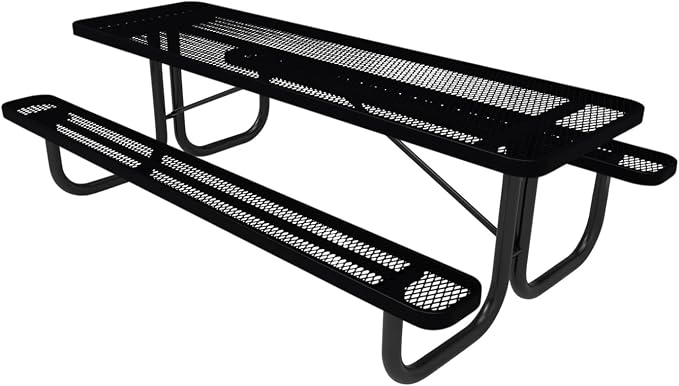 COATEDOUTDOORFURNITURE Heavy-Duty Portable Outdoor Picnic Table, Thermoplastic Coated Expanded Metal Commercial-Grade Patio Dining Furniture Made in America (8ft Rectangular, Black)
