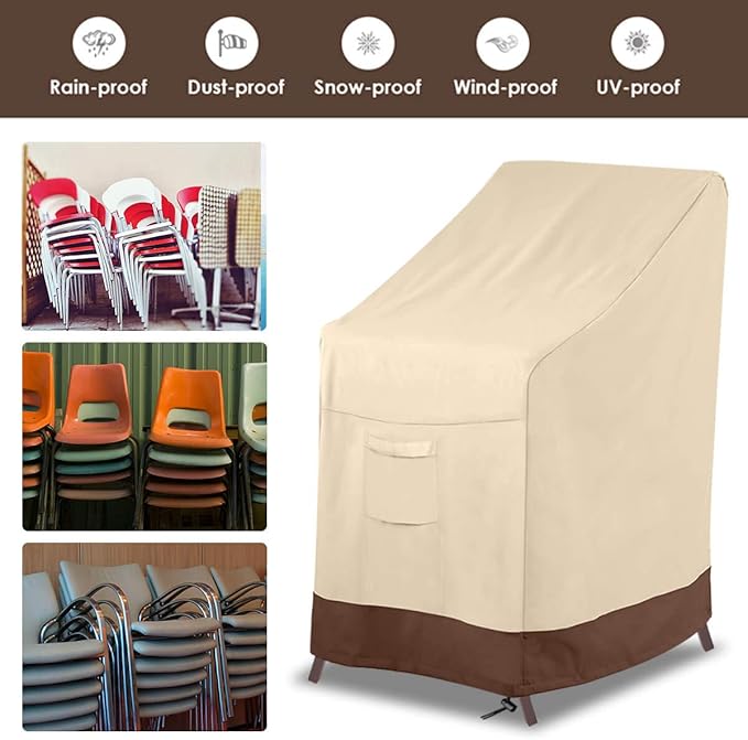 Vailge Stackable Patio Chair Cover,100% Waterproof Outdoor Chair Cover, Heavy Duty Lawn Patio Furniture Covers,Fits for 4-6 Stackable Dining Chairs,2 Pack-36 Lx28 Wx47 H,Beige&Brown