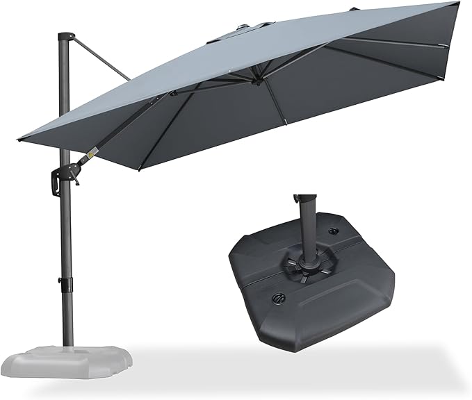 PURPLE LEAF 10 Feet Patio Umbrella with Base Outdoor Cantilever Square Umbrella Aluminum Offset Umbrella with 360-degree Rotation for Garden Deck Pool Patio Light Grey