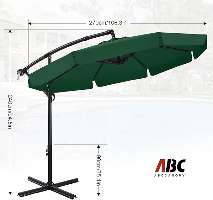ABCCANOPY 9FT Cantilever Patio Umbrella with base included (Green)