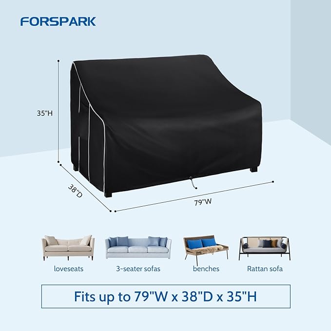 FORSPARK Patio Furniture Sofa Covers 79W x 38D x 35H 3-Seater inch Outdoor Waterproof Couch Loveseat Bench Cover, Black