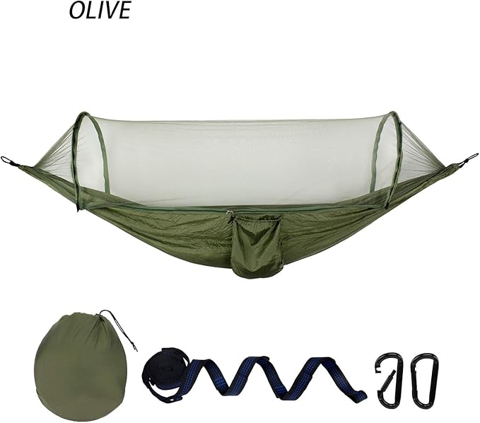 Hammock with Mosquito Net and Rainfly Portable Camping Hammock Hammock for 2 Tree Straps Suitable for Travel Camping Hiking Park Lightweight Hammock with Net(Olive)