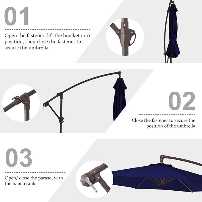 10FT Patio Umbrella, Outdoor Offset Cantilever Umbrella with Sturdy 8 Ribs and Reinforced Base, Easy Tilt Adjustment for Backyard Pool Garden,Navy Blue