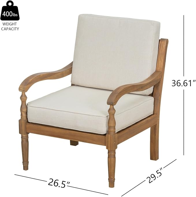 Patio Furniture Set-Single Chair, Outdoor Sectional Furniture with Armrests and Thick Washable Cushions, All-Weather Patio Conversation Set for Backyard, Garden and Poolside, Beige(Series F)