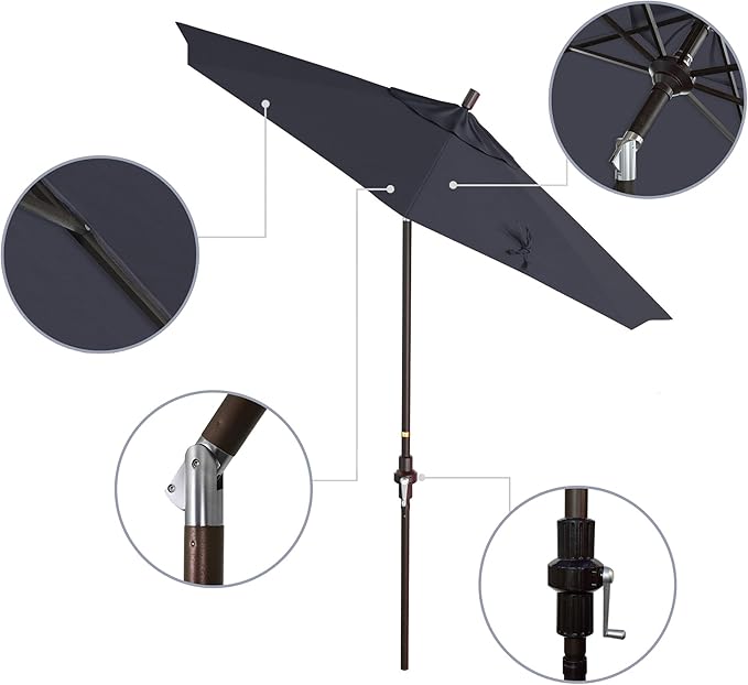 California Umbrella 7.5' Rd. Aluminum Patio Umbrella, Crank Lift, Collar Tilt, Bronze Pole
