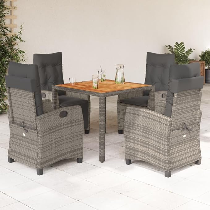 Patio Furniture Sets,Outdoor loveseat,Patio Conversation Sets,5 Piece Patio Dining Set with Cushions Gray Poly RattanSuitable for Patio, Garden, Gazebo Low