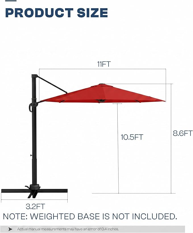 11 FT Round Cantilever Umbrella,Easy Tilt, Fade Resistant & 360° Rotation, Offset for Pool Deck Backyard Patiored (Base not Included)
