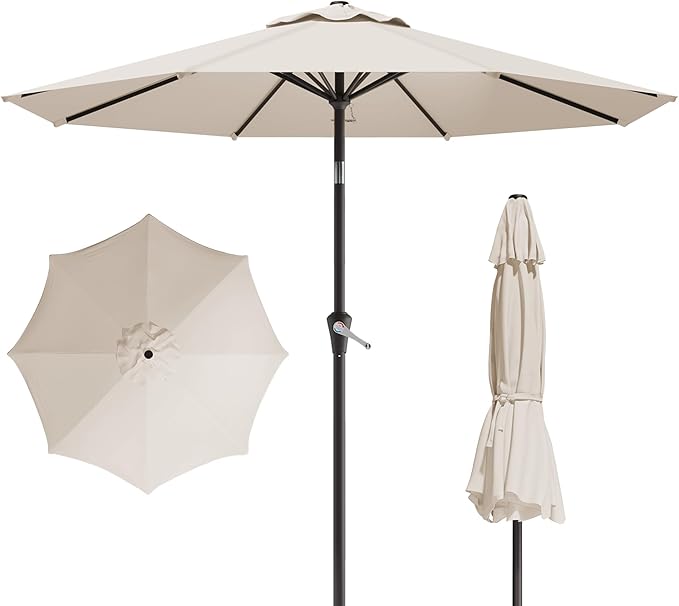 10FT Patio Umbrella, Outdoor Umbrella with Push Button Tilt and Crank, 8 Sturdy Ribs, UV Protection & Waterproof Market Umbrella for Pool, Backyard, Beach,Deck (Cream White)