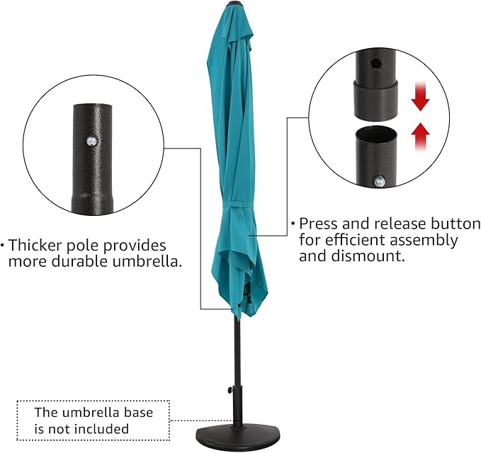 COBANA 7.5’by 4’Half Rectangular Outdoor Patio Umbrella for Patio, Balcony, Garden, Deck, Blue