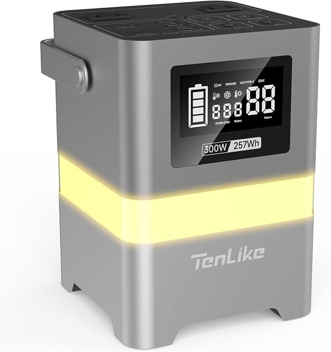 Portable P-ower S-tation, 300W Solar G-enerator 257Wh with Color LED Light, PD 100W Two-Way Fast Charge, AC Outlet Pure Sine Wave, DC, USB-A/USB-C, 120V P-ortable P-ower B-ank for Camping Home Outdoor