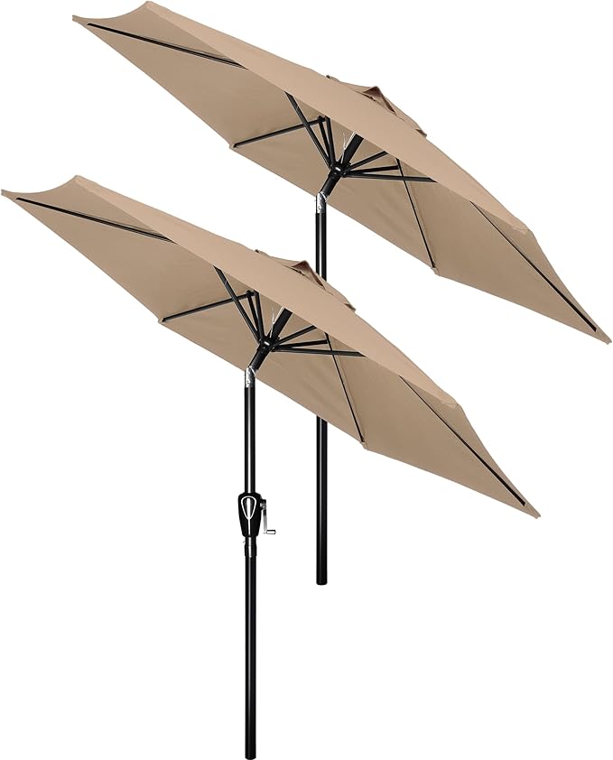 Simple Deluxe 2 Pack 7.5' Patio Umbrella Outdoor Table Market Yard Umbrella with 6 Sturdy Ribs for Backyard, Pool, Garden, Deck, Tan