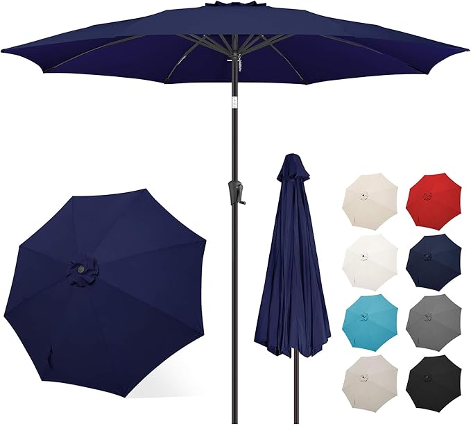 FLAME&SHADE 11 ft Patio Umbrella - Table Umbrella Outdoor with Push Button Tilt and Crank, UV Protection, 8 Sturdy Ribs, Market Umbrella for Garden, Deck, Backyard, Lawn, Pool and Beach(Navyblue)