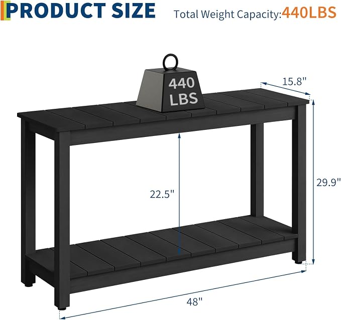 Outdoor Console Table for Patio - 48 Inch 2-Shelf Wood Patio Table with Weatherproof Finish, All-Weather Buffet & Storage Table for Porch, Entryway, Garden