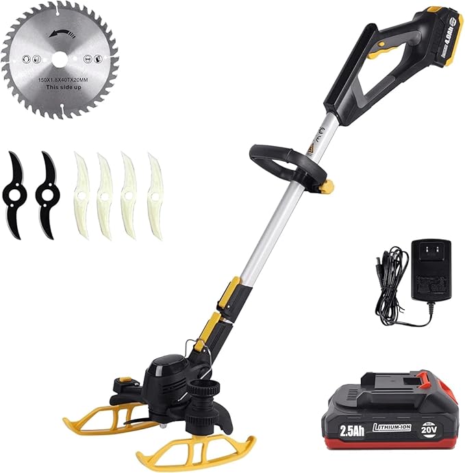 Weed Wacker Cordless, Battery Powered Weed Eater with Blades, Trimmer/Edger/Mower 3 in 1, 5.2lbs Lightweight