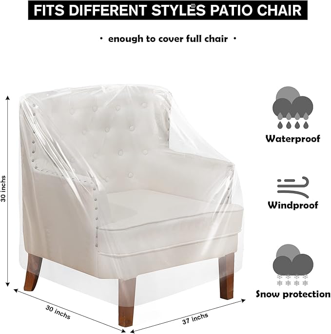 Tudomro 4 Pcs Outdoor Plastic Chair Cover Waterproof Armchair Clear Dust Proof Plastic Couch Cover for Furniture Sofa Chair Couch Recliner Furniture Storage and Moving, 37 x 30 x 30 Inch