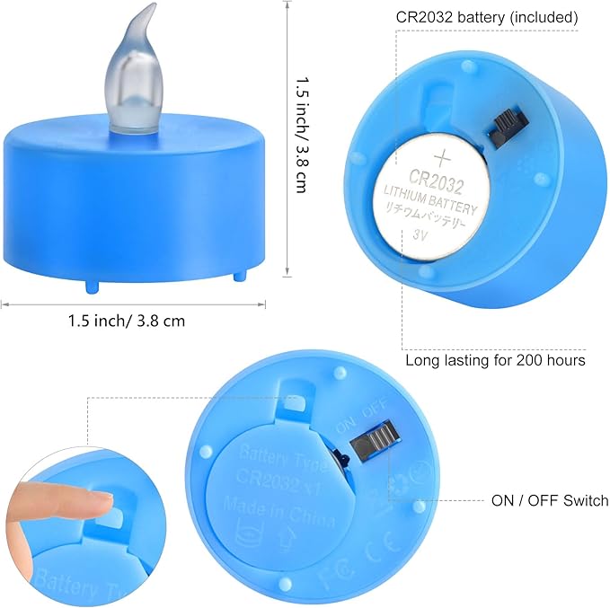 Battery Operated Tea Lights Candles,Flameless Led Electric Fake Candle, 24 Pack Realistic Flickering Votive Tealight, Long Lasting 200+Hours, for Wedding Party Home Decoration (Blue)