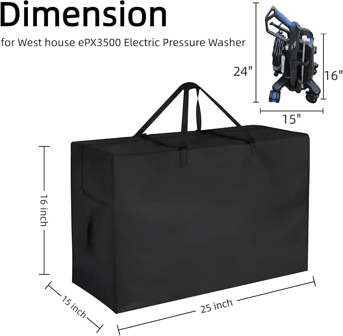 Pressure Washer Bag, Waterproof Storage Carry Case with Zipper for Westinghouse ePX3500 Electric Power Washer,Pump Protector for Electric Cleaner 15"x16"x25"