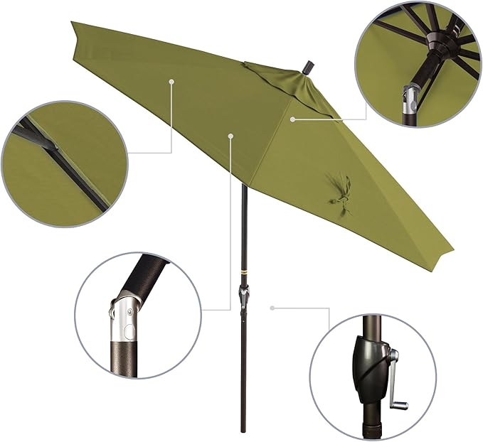California Umbrella 9' Round Aluminum Market Umbrella, Crank Lift, Push Button Tilt, Bronze Pole