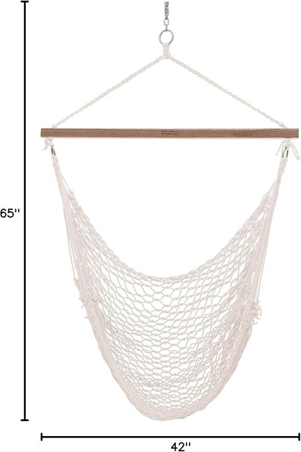 Nags Head Hammocks Oatmeal DuraCord Rope Sling Shot Swing – 42 in. W x 65 in. H, 250 lb Capacity, Cumaru Spreader Bar, Indoor & Outdoor Use, Free Hanging Hardware, Handcrafted in The USA