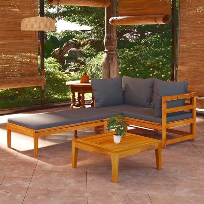Patio Lounge Set with Dark Gray Cushions,Patio Furniture Sets,Patio Conversation Sets,Outdoor Furniture Sets,for Garden,Backyard,Outdoor,3 Piece Acacia Wood