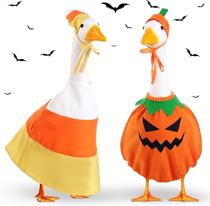 2 Set Halloween Goose Outfit Lawn Porch Goose Cloths Plastic Clothing Fall Halloween Outfit for 23 Inches Outdoor Patio Yard Lawn Art Decoration