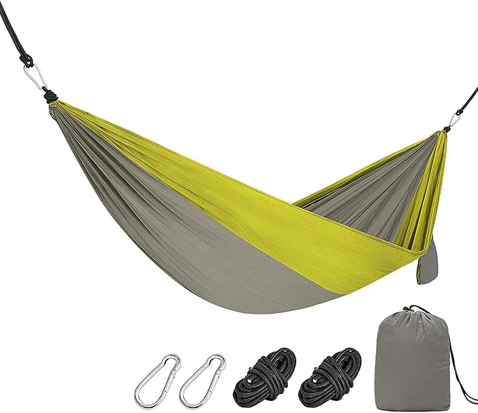 Camping Hammock Bed Portable Hammock Swing Chair Lightweight Nylon Fabric Easy to Assemble with Straps for Summer Camping Travel Garden Hammock Swing (Color : A-Gray)