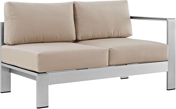 Modway Shore 4-Piece Aluminum Outdoor Patio Sectional Sofa Set in Silver Beige