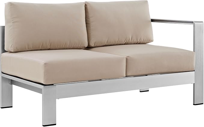 Modway Shore 5-Piece Aluminum Outdoor Patio Sectional Sofa Set in Silver Beige