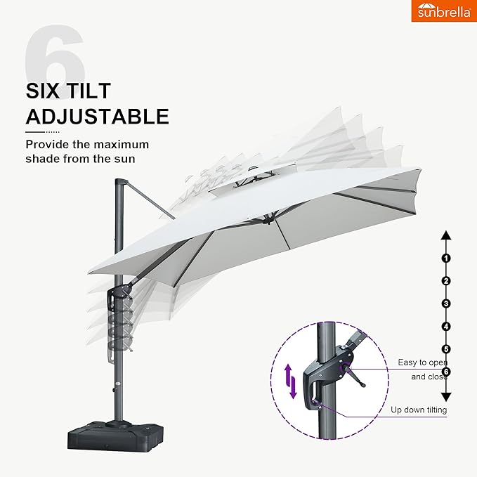 PURPLE LEAF Sunbrella Cantilever Umbrella 10FT Heavy Duty Outdoor Large Double Top Offset Hanging 360° Rotation Square Patio Umbrella for Garden Deck Pool Backyard Canvas Natural