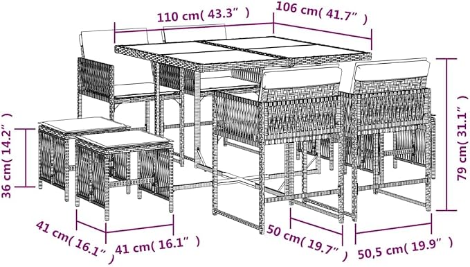 9-Piece Garden Dining Set with Cushions, Collapsible PE Rattan Patio Furniture with Acacia Wood and Powder-Coated Steel Table, Outdoor Space-Saving Conversation Set for 8 People, Black